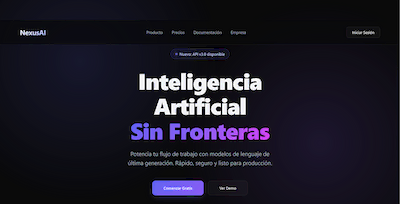 Página web de NexusAI - Producto de inteligencia artificial